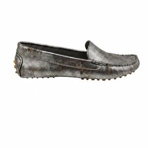 M. Gemi Loafers Womens 38 Silver Metallic Distressed Leather Driving Shoes Italy